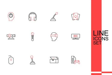 Set line Game console with joystick, Chest for game, Gear shifter, Computer.. 스톡 일러스트