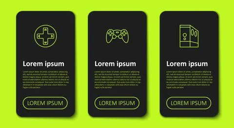 Set line Game controller or joystick, and Case of computer. Business infographic 스톡 일러스트