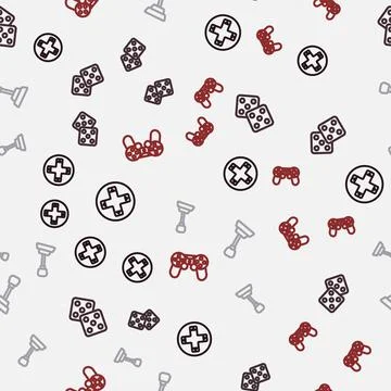Set line Game controller or joystick, dice, Gear shifter and on seamless pattern Stockillustratie