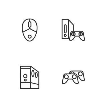 Set line Game controller or joystick, Case of computer, Computer mouse and 스톡 일러스트
