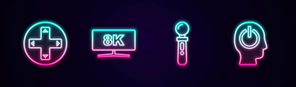 Set line Game controller or joystick, Computer monitor, VR game and Power button Illustrazione stock