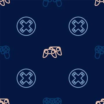 Set line Game controller or joystick, and on seamless pattern. Vector Stock Illustration