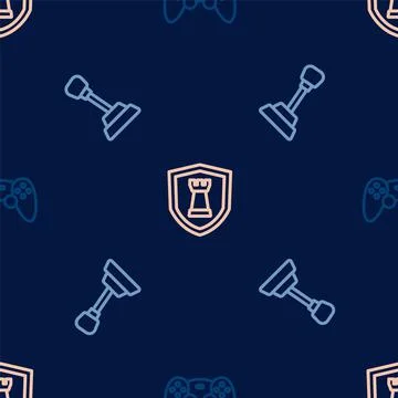 Set line Game controller or joystick, Gear shifter and Chess shield on seamless Stockillustratie
