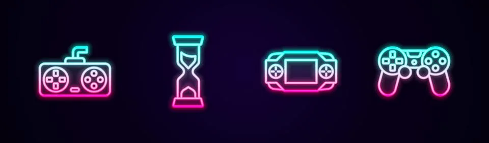 Set line Game controller or joystick, Old hourglass, Portable video game console Stock Illustration