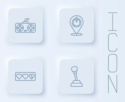 Set line Game controller or joystick, Power button, life bar and Gear shifter 스톡 일러스트