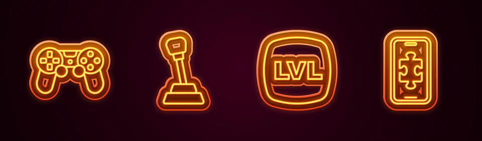 Set line Game controller or joystick, Gear shifter, Level game and Mobile gam 库存插图