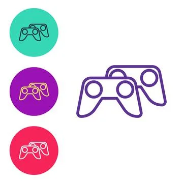 Set line Game controller or joystick for game console icon isolated on white Stock Illustration