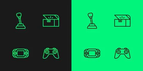 Set line Game controller or joystick, Portable video game console, Gear shifter 库存插图
