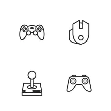 Set line Game controller or joystick, Joystick for arcade machine, and Computer Illustrazione stock