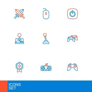 Set line Game controller or joystick rating with medal Joystick for arcade ma 库存插图