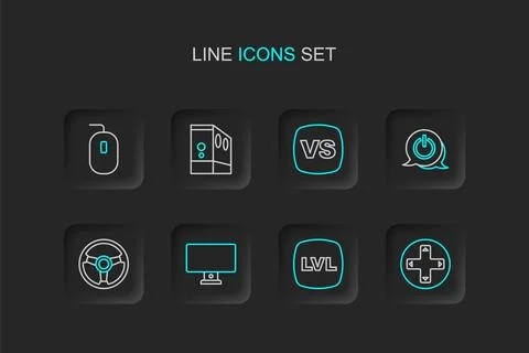 Set line Game controller or joystick, Level game, Computer monitor, Racing .. 스톡 일러스트