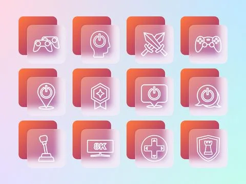 Set line Game controller or joystick, Computer monitor, Power button, ratin.. Stock Illustration