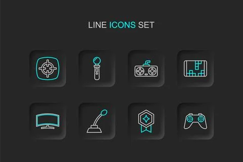 Set line Game controller or joystick rating with medal Microphone Computer mo 스톡 일러스트