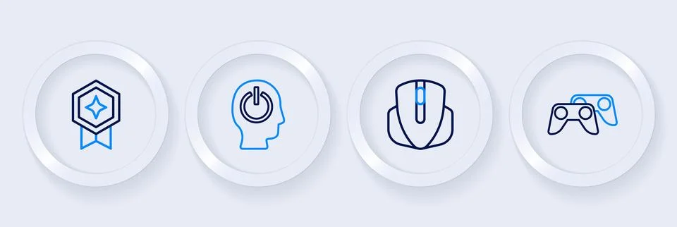 Set line Game controller or joystick, Computer mouse, Power button and rati.. Stock Illustration