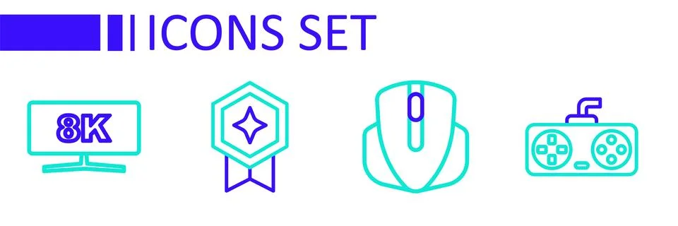 Set line Game controller or joystick, Computer mouse, rating with medal and.. Illustrazione stock