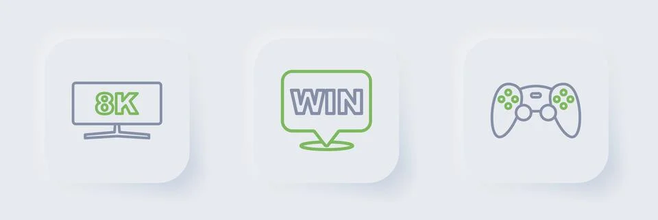 Set line Game controller or joystick, Medal and Computer monitor icon. Vector Illustrazione stock