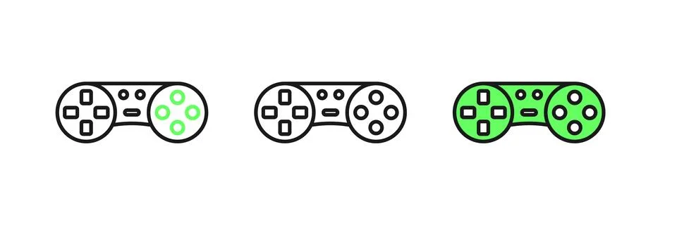 Set line Game controller or joystick for game console icon isolated on whit.. Stock Illustration
