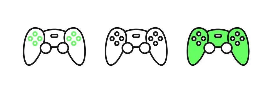 Set line Game controller or joystick for game console icon isolated on whit.. Stock Illustration
