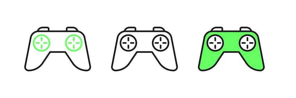 Set line Game controller or joystick for game console icon isolated on whit.. Stock Illustration