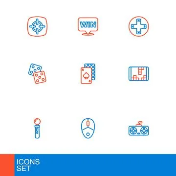 Set line Game controller or joystick, Computer mouse, VR game, Portable vid.. Stock Illustration