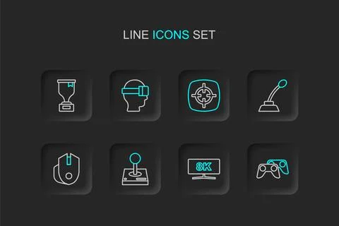Set line Game controller or joystick, Computer monitor, Joystick for arcade.. Illustrazione stock