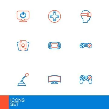 Set line Game controller or joystick, Computer monitor, Microphone, Playing.. 스톡 일러스트