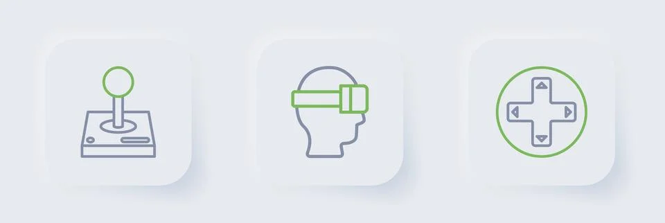 Set line Game controller or joystick, Virtual reality glasses and Joystick .. Stock Illustration