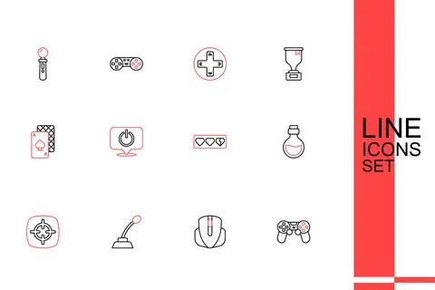 Set line Game controller or joystick, Computer mouse, Microphone, Target sp.. 스톡 일러스트