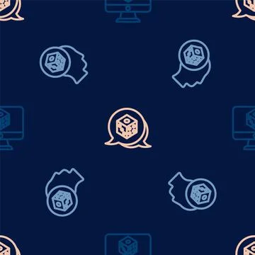 Set line Game dice, and on seamless pattern. Vector Illustrazione stock