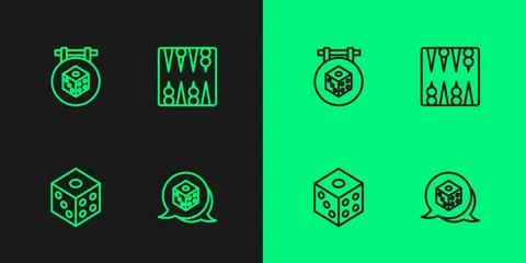 Set line Game dice,  and Backgammon board icon. Vector Stock Illustration