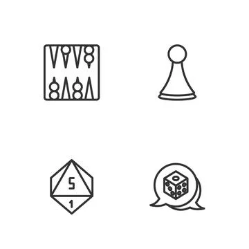 Set line Game dice, Backgammon board and Chip for game icon. Vector Stock Illustration