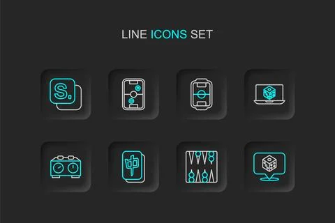 Set line Game dice, Backgammon board, Mahjong pieces, Time chess clock, Tab.. Stock Illustration