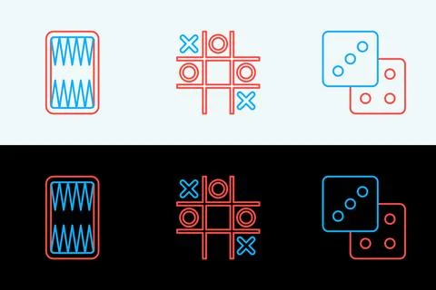 Set line Game dice, Backgammon board and Tic tac toe game icon. Vector Stock Illustration