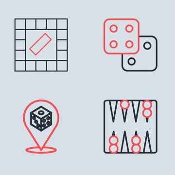 Set line Game dice, Backgammon board and Board game icon. Vector Stock Illustration