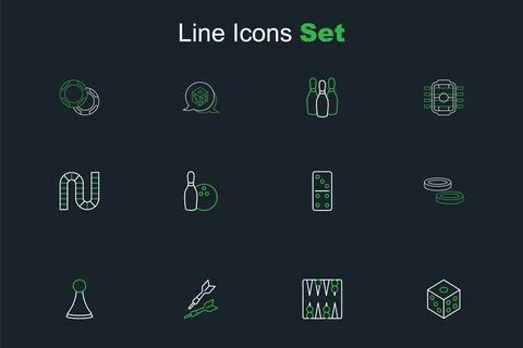Set line Game dice, Backgammon board, Dart arrow, Chip for game, Checker ch.. Stock Illustration