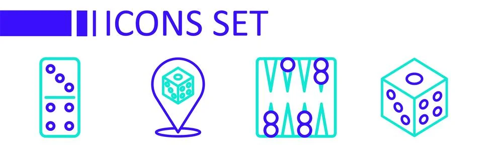 Set line Game dice, Backgammon board,  and Domino icon. Vector Illustrazione stock