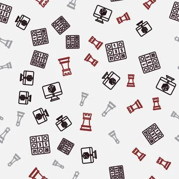 Set line Game dice, Bingo card, Chess and  on seamless pattern. Vector イラスト素材