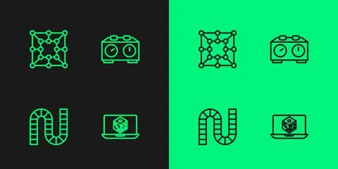 Set line Game dice, Board game, and Time chess clock icon. Vector Stock Illustration