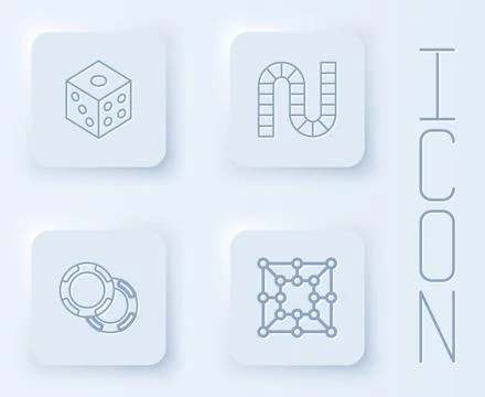 Set line Game dice, Board game, Casino chips and . White square button. Vector イラスト素材