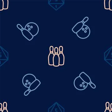 Set line Game dice, Bowling pin and ball and  on seamless pattern. Vector Stock Illustration