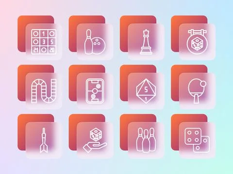 Set line Game dice, Bowling pin, Air hockey table, Chess, Bingo card and an.. Stock Illustration