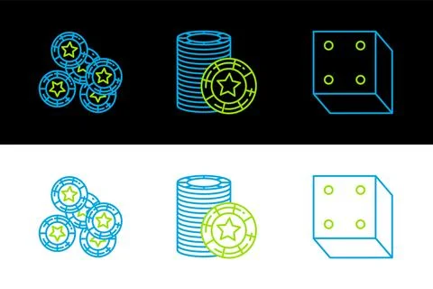 Set line Game dice, Casino chips and icon. Vector 스톡 일러스트