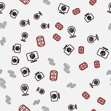 Set line Game dice, Checker game chips and Table football on seamless pattern Stock Illustration