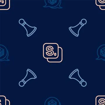 Set line Game dice, Chess pawn and Bingo on seamless pattern. Vector Stock Illustration
