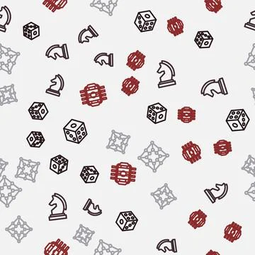 Set line Game dice, Chess, Board game and Table football on seamless pattern Illustrazione stock