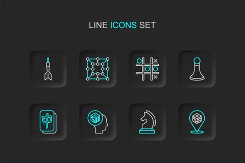 Set line Game dice, Chess, Mahjong pieces, pawn, Tic tac toe game, Board an.. Stock Illustration