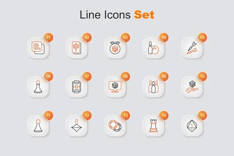 Set line Game dice, Chess, Casino chips, Whirligig toy, Chip for board game.. Stock Illustration