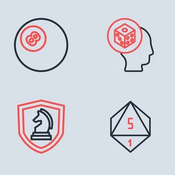 Set line Game dice, Chess,  and Billiard pool snooker ball icon. Vector イラスト素材
