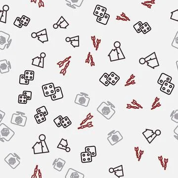 Set line Game dice, Chip for board game, and Dart arrow on seamless pattern 스톡 일러스트