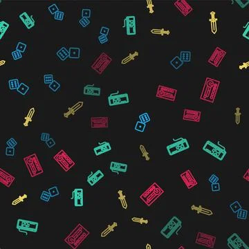 Set line Game dice, Computer keyboard, Sword for game and Create account screen 스톡 일러스트